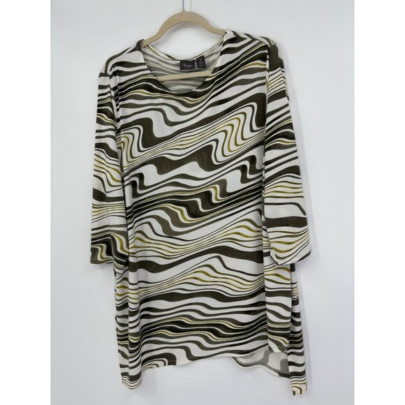 Chico's Travelers Swirl Print Stretch Blouse Top Olive Green Size 3 (16) XL - Picture 2 of 5